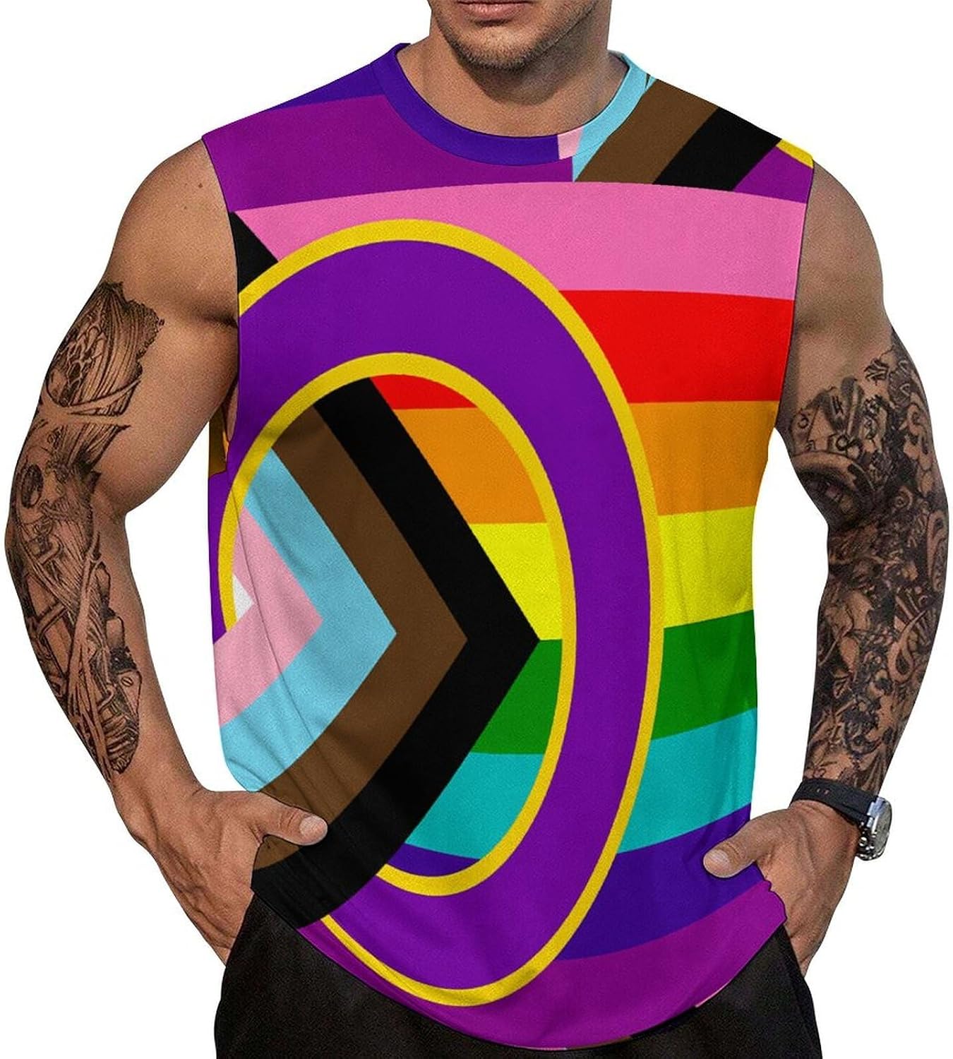 Inclusive Progressive Proud Flag Men Summer Sleeveless Crew Neck Top 5XL