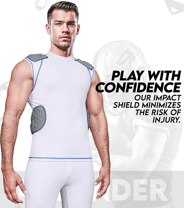 Exxact Sports Defender 5-Pad Adult Padded Football Shirt (White, AS) by Exxact Sports - Image 7