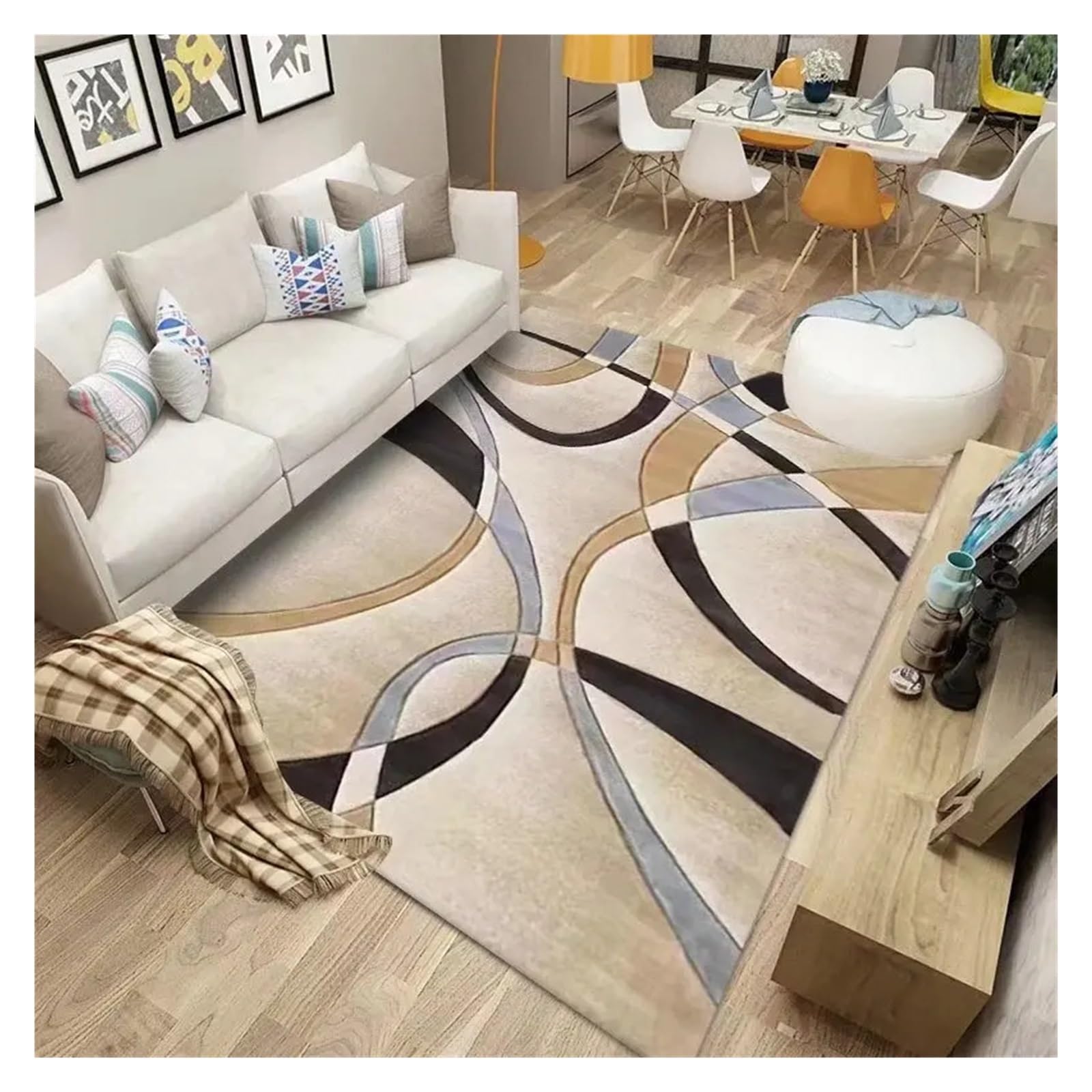 Tapis géométrique en flanelle grand tapis de salon haute densité