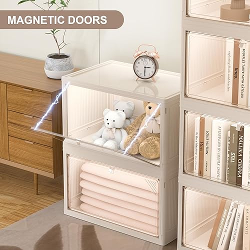 Miniatura 3 de Fangtueh Contenedores de almacenamiento plegables con tapas y ruedas, 24 cuartos de galón de 4 niveles apilables de plástico organizadores y