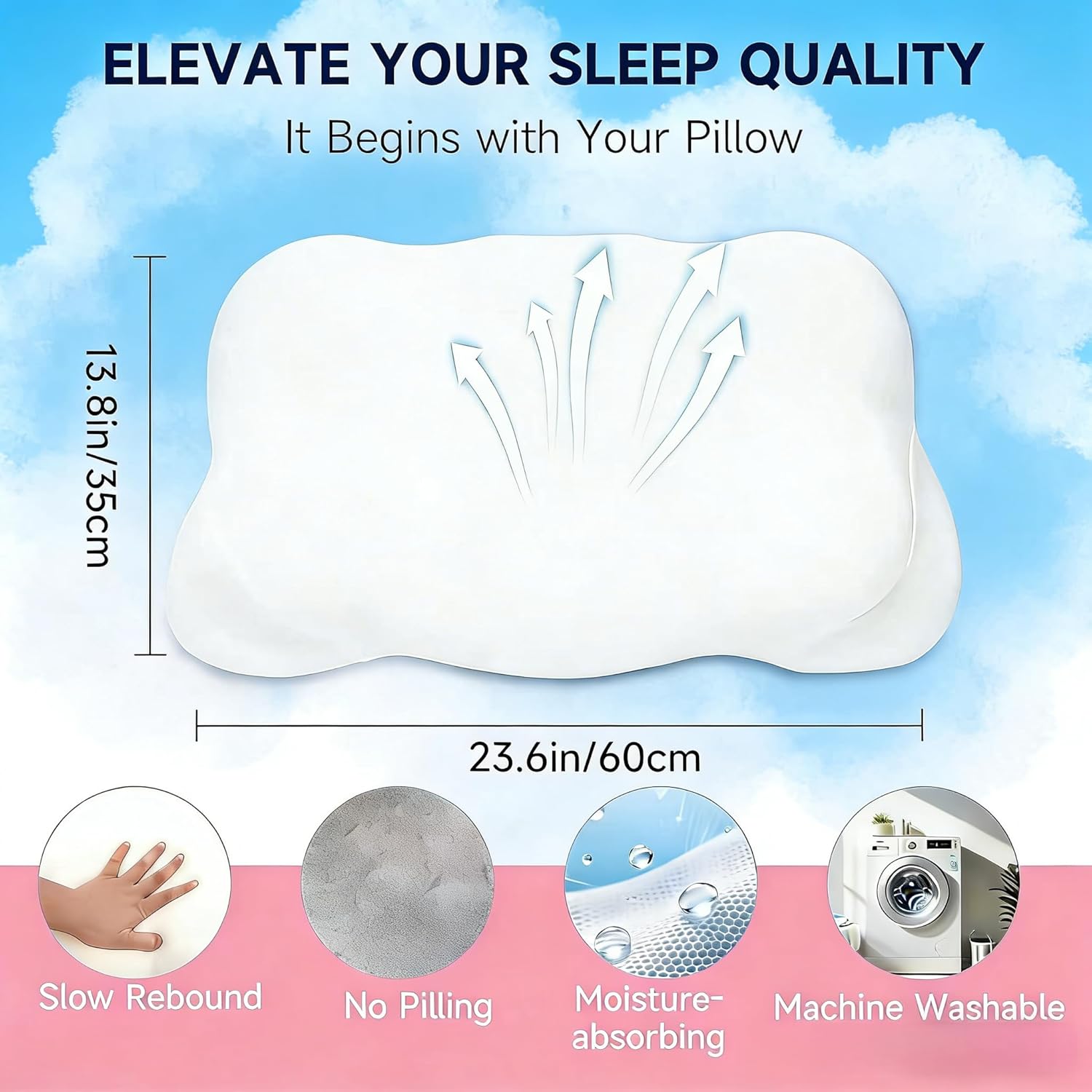 Mellow Cloud Align Pillow for Side Sleepers - Ergonomic Cervical Memory Foam Bed Pillow for Neck Pain Relief & Spinal Support - Adjustable Loft, Cooling Cover - Mellow Sleep Pillow