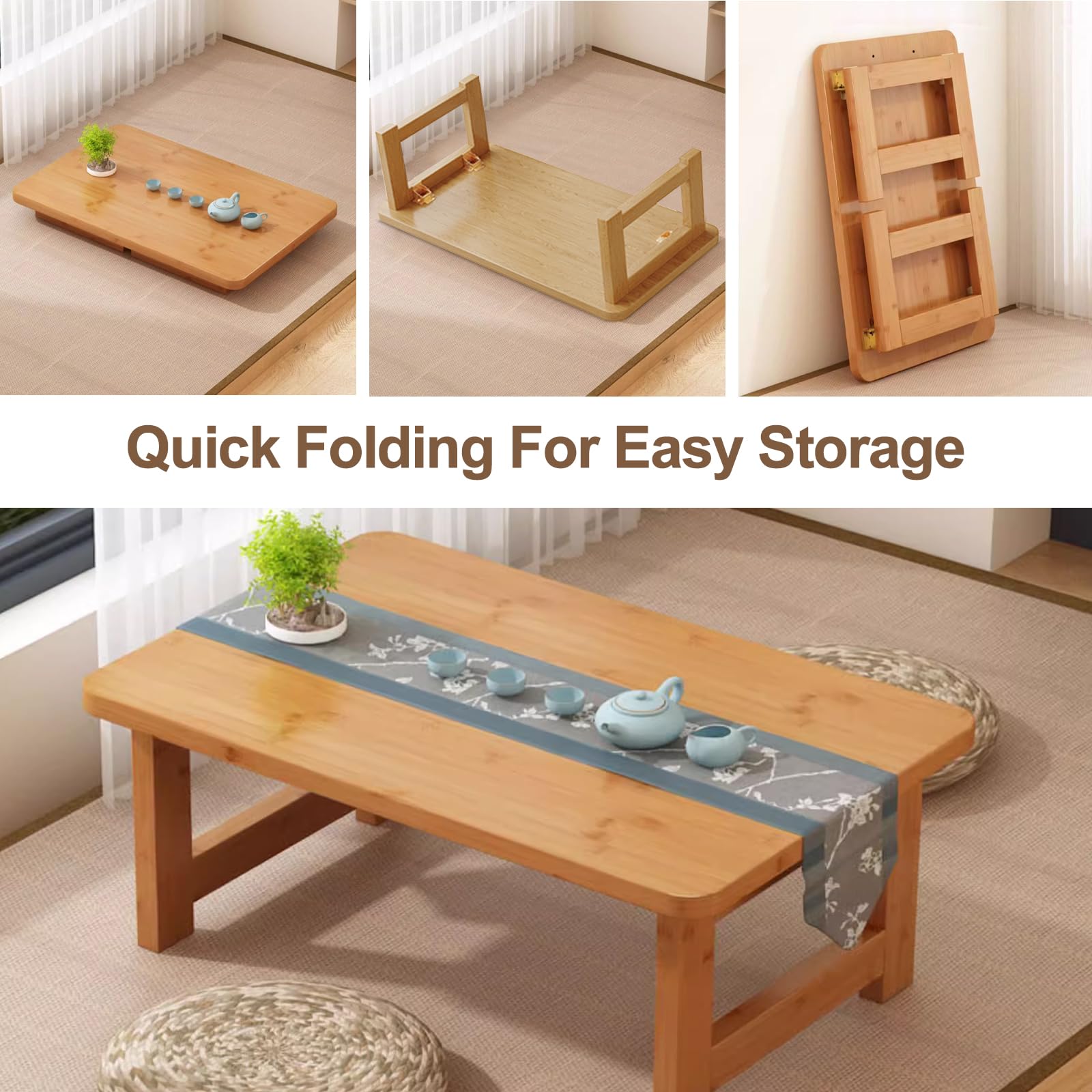 Amazon.com: robwibw Japanese Floor Sitting Table, Folding Wood Tea