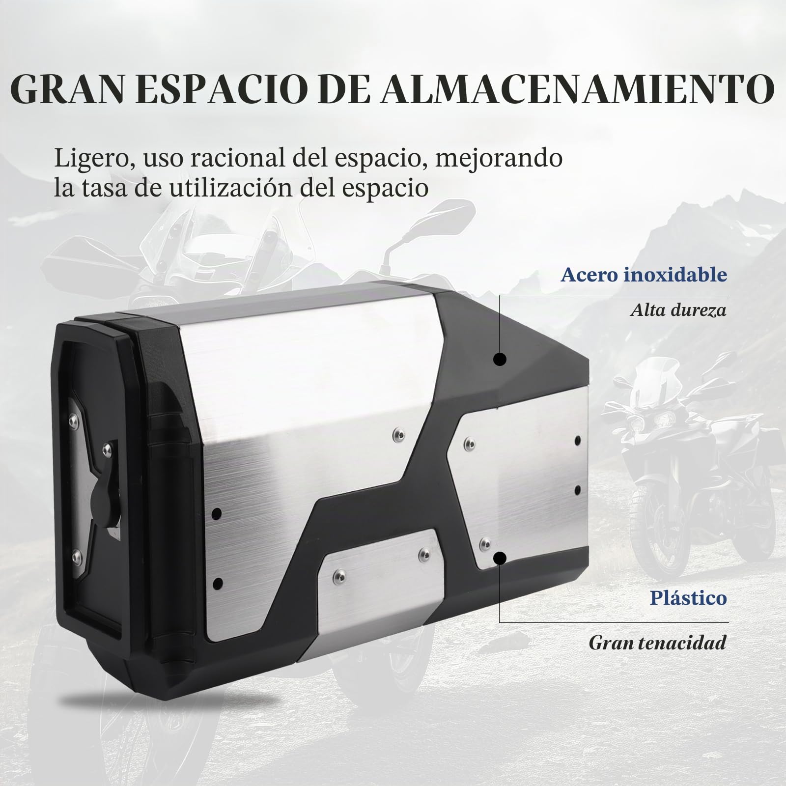 Caja de herramientas lateral izquierda caja de aluminio apta para BMW R1250GS R1200GS LC & Adventure 2002 2008 2018 (plateado)