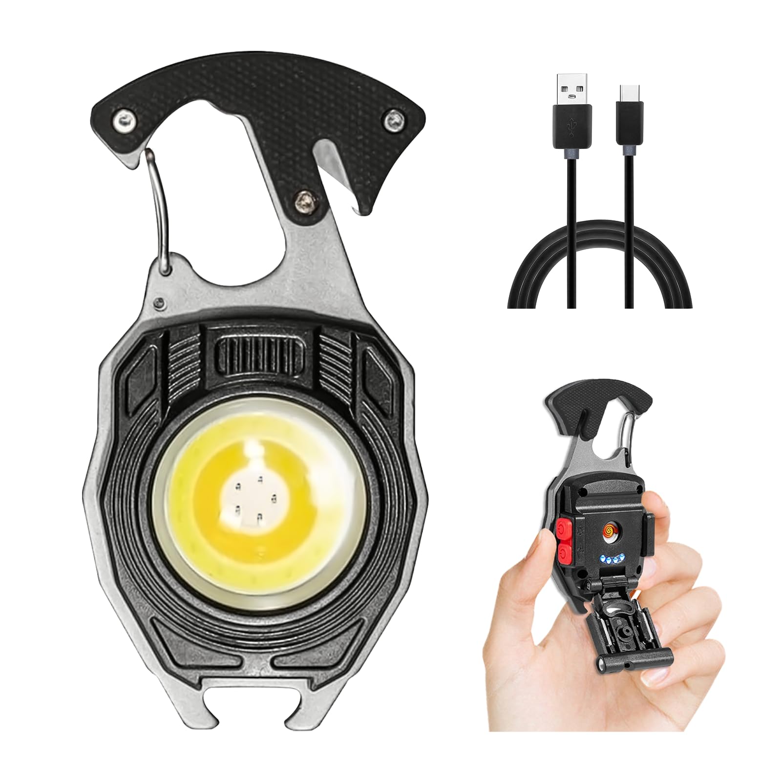ILZAR COB Keychain Work Light, Keychain Flashlight 7 Light Modes, Rechargeable COB Light Keychain, Multifunctional Carabiner Flashlight Tool, Pocket Flashlights for Emergencies