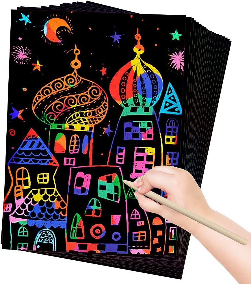 ZMLM Art and Craft Gift for Kids: Rainbow Scratch Art Magic Paper Set for Girls Boys Activity Toddler Coloring Doodle Project Preschool Drawing Pad Card Board Supply Kits Birthday Party Christmas Toy