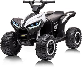 Ride On ATV, 12V 4 Wheeler Battery Powered Kids Ride On Toys with Remote Control(High Low Speeds), Electric Car Truck 4-Wheels Electric Vehicle with Music, Horn, Led Lights for 3+ Kids, White
