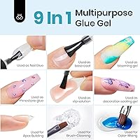 Vista 5 de Beetles Gel Polish 9 in 1 Nail Glue with New Formula, 0.5 Fl Oz Super Strong Brush in Nail Gel Glue for False Nails Tips, Rhinestone, Base Gel