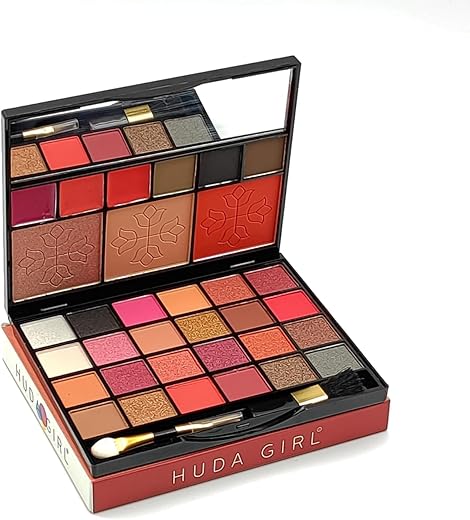 HUDA GIRL Beauty Professional Makeup Kit For Girls (Eyeshadow, Blush, Highlighter, Contour, Lip Gloss, Eyebrow Powder),Glossy Finish,1 Count