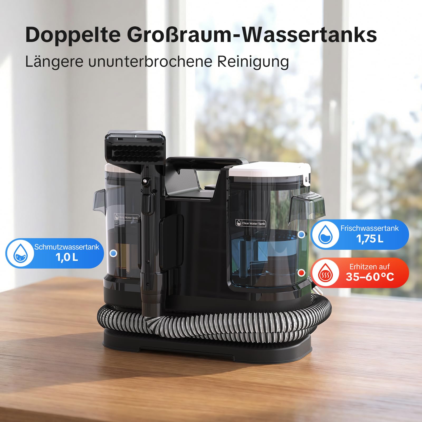Lubluelu Nasssauger Polsterreiniger Gerät 20 kPa, 1400 W, Teppichreiniger Waschsauger mit 10 Sek. Schnellheizung auf 35–60 °C und Selbstreinigung, tragbarer Teppichreiniger für Auto, Teppiche & Sofas