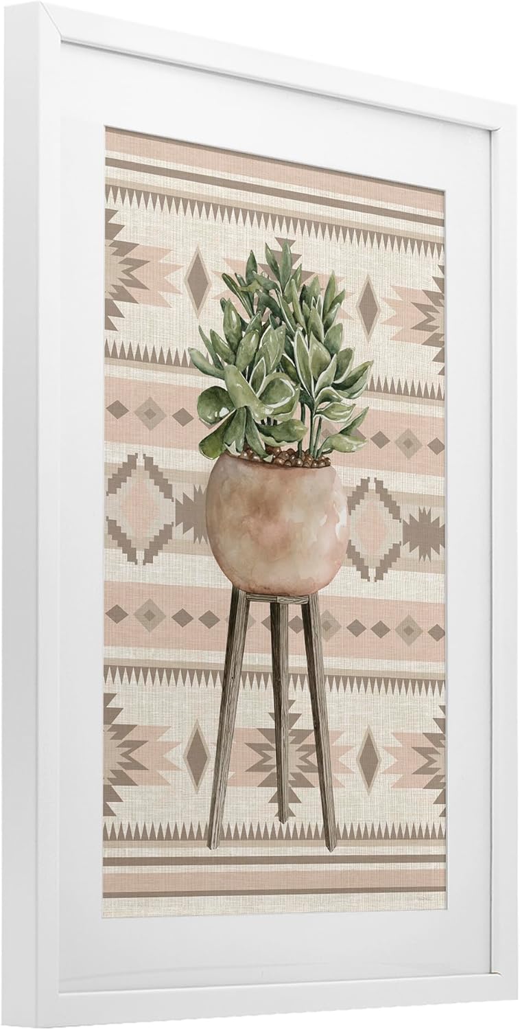 Stupell Industries Aztec Planter Green Plant White Framed Print Under Glass, design by Cindy Jacobs, 23 x 17