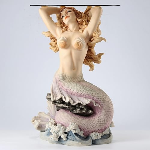 Miniatura 5 de Veronese Design 23 14 pulgadas de alto sirena de la cala redonda de cristal de la escultura de resina de la mesa de cristal pintado a mano acabado