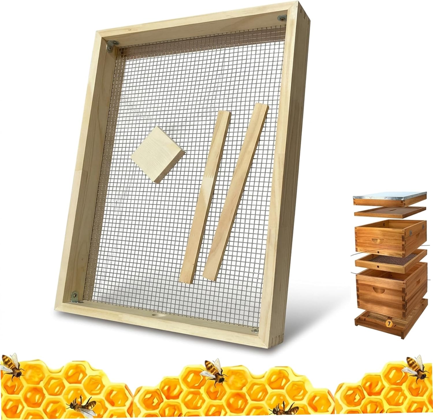 Winter Bee Hive Candy Board Support Bee Feeder with Anti-Clog Design & Safe Wood Frame 8-Frame Size 50.5x35.5cm Winter Kind Candy Board for Langstroth Beehives Hive..