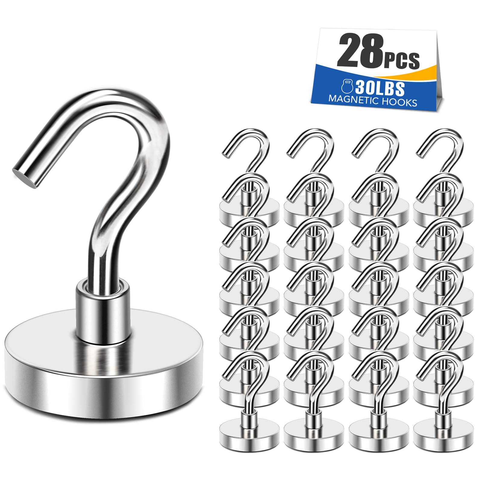 MIKEDE 22LB Magnetic Hooks, Perfect for Cruise, Grill, Towel, Indoor Hanging, Home, Kitchen, Workplace, Office and Garage, Pack of 28
