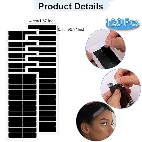 Miniatura 2 de Kachanaa 120 cintas adhesivas para extensiones de cabello de doble cara para repuesto de 1.6 x 0.3 in (negro)