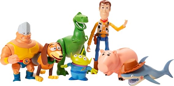 Mattel Disney and Pixar Toy Story Set of 7 Action Figures with Woody, Slinky, Rex, Hamm, Alien, Rocky & Shark, Mattel Disney100 Collectible
