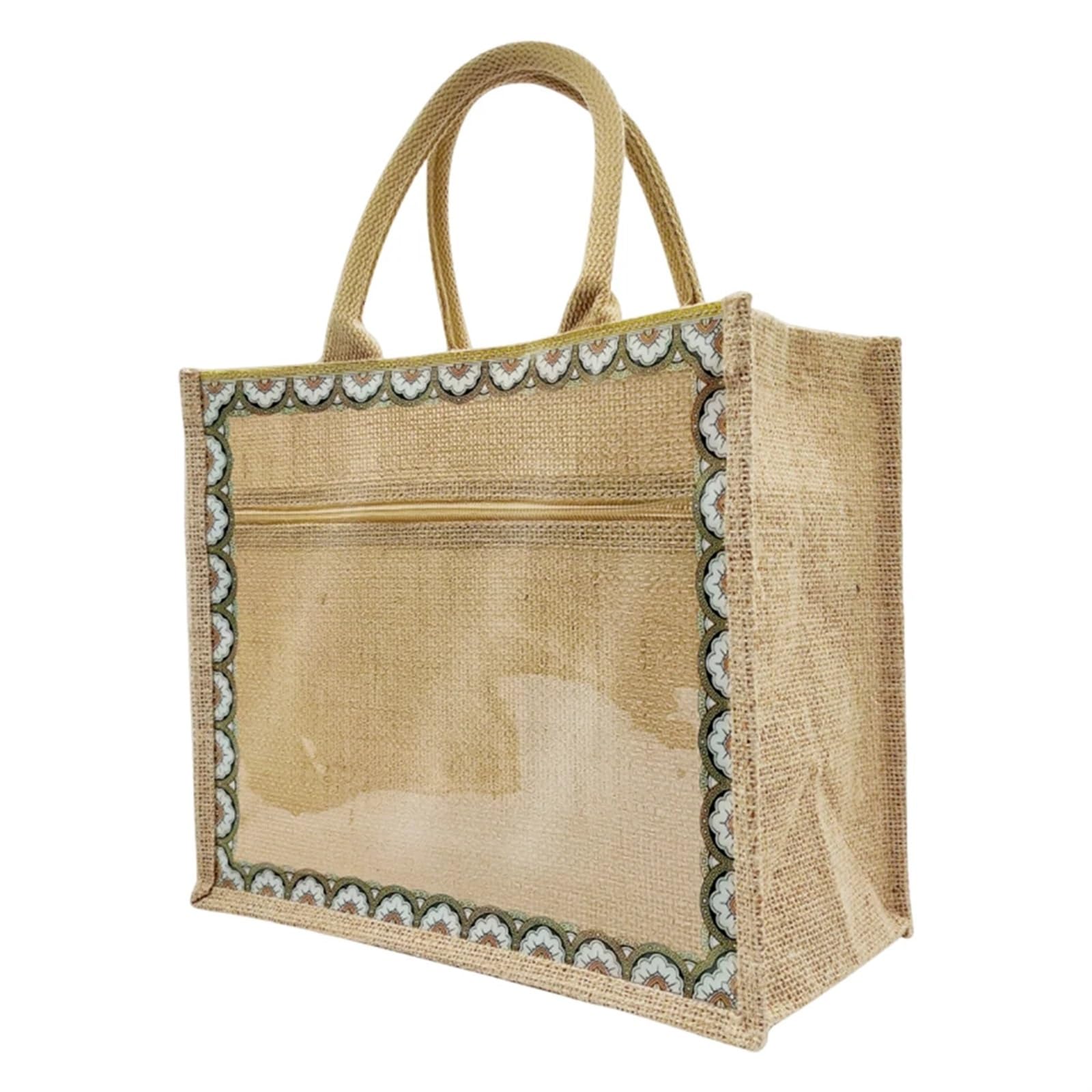 Torba z juty, Torba materiałowa Lniana Juta Zakupy Wielokrotnego użytku Wodoodporny uchwyt na zakupy Płótno Diy Prezent 1/2 szt(1pc)