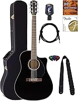 Vista 14 de Fender CD-60SCE - Guitarra electroacústica Dreadnought de tapa sólida - Paquete negro con funda, cable, afinador, correa, cuerdas, púas, DVD