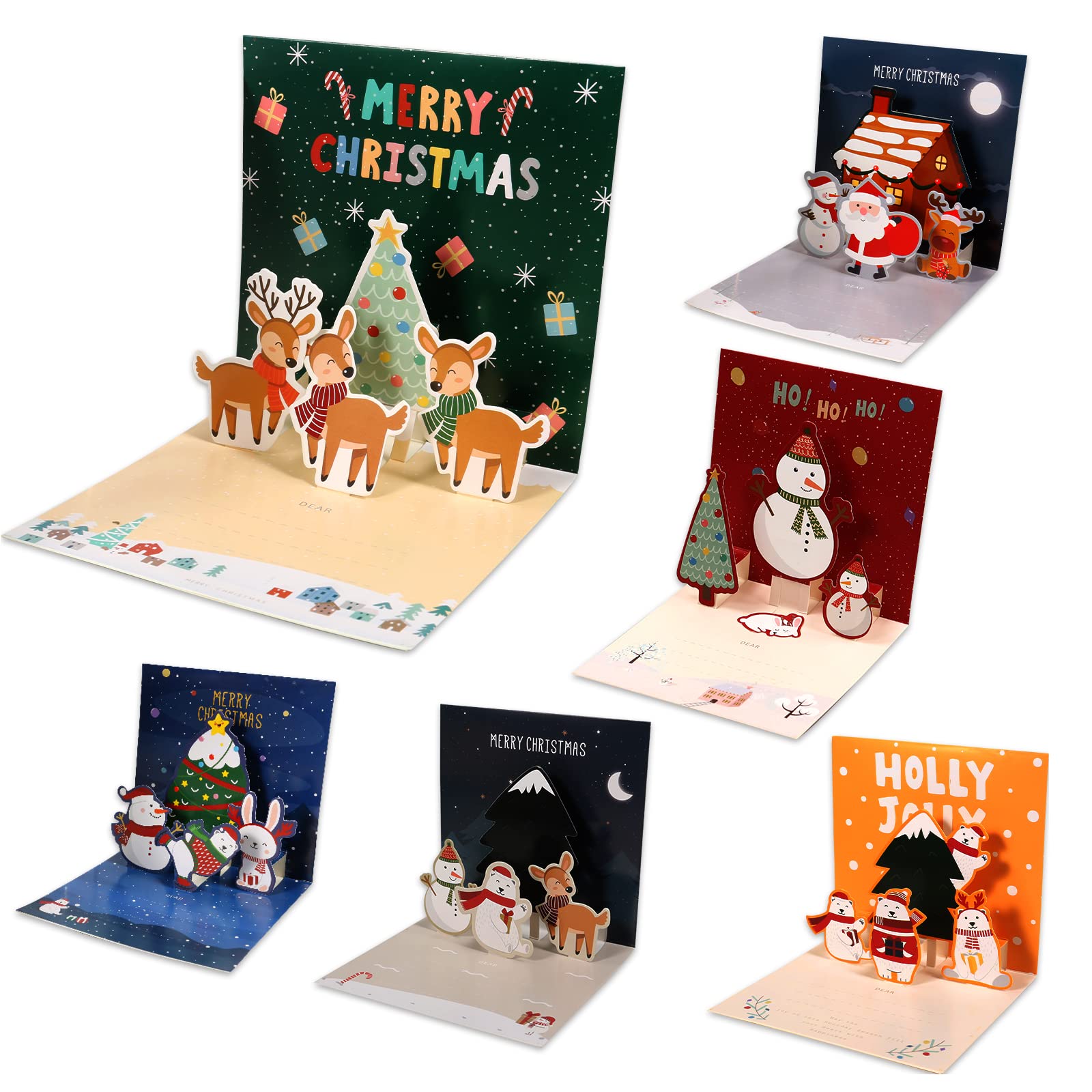 AIBAOBAO 3D Christmas Cards, 6PCS Pop Up Christmas Cards With Envelopes