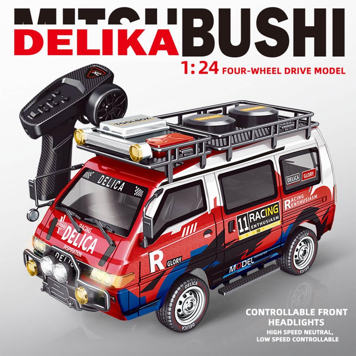 Zdalnie sterowany samochód, 1/24 2,4 GHz 4WD Offroad, w pełni proporcjonalny model ciężarówki RC, samochód dostawczy, ciężarówka, prezent dla dorosłych