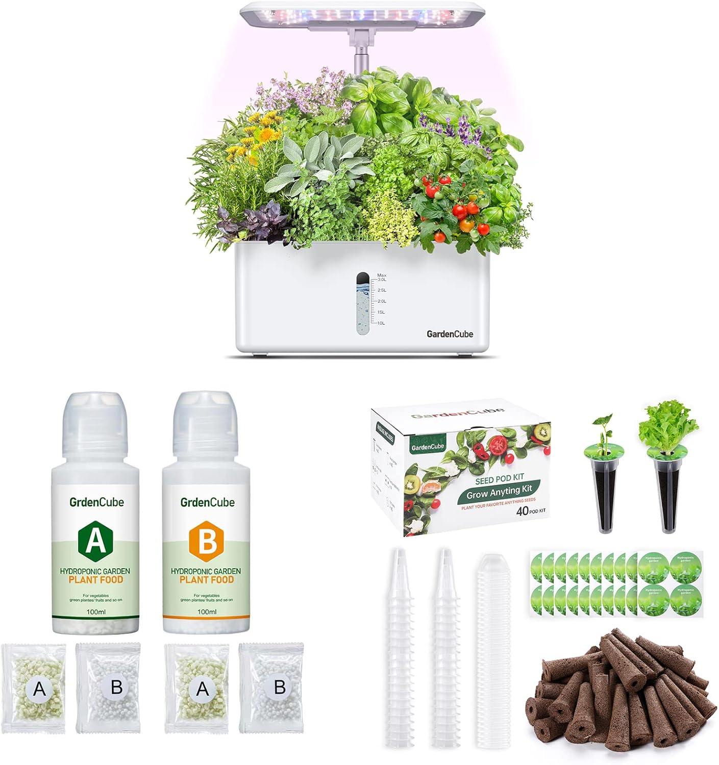 Hydroponics Growing System Indoor Garden: 8 Pods Herb Garden Kit Indoor & 160 PCS Seed Pods Kit & 600ml Plant Food House Plants Hydroponic