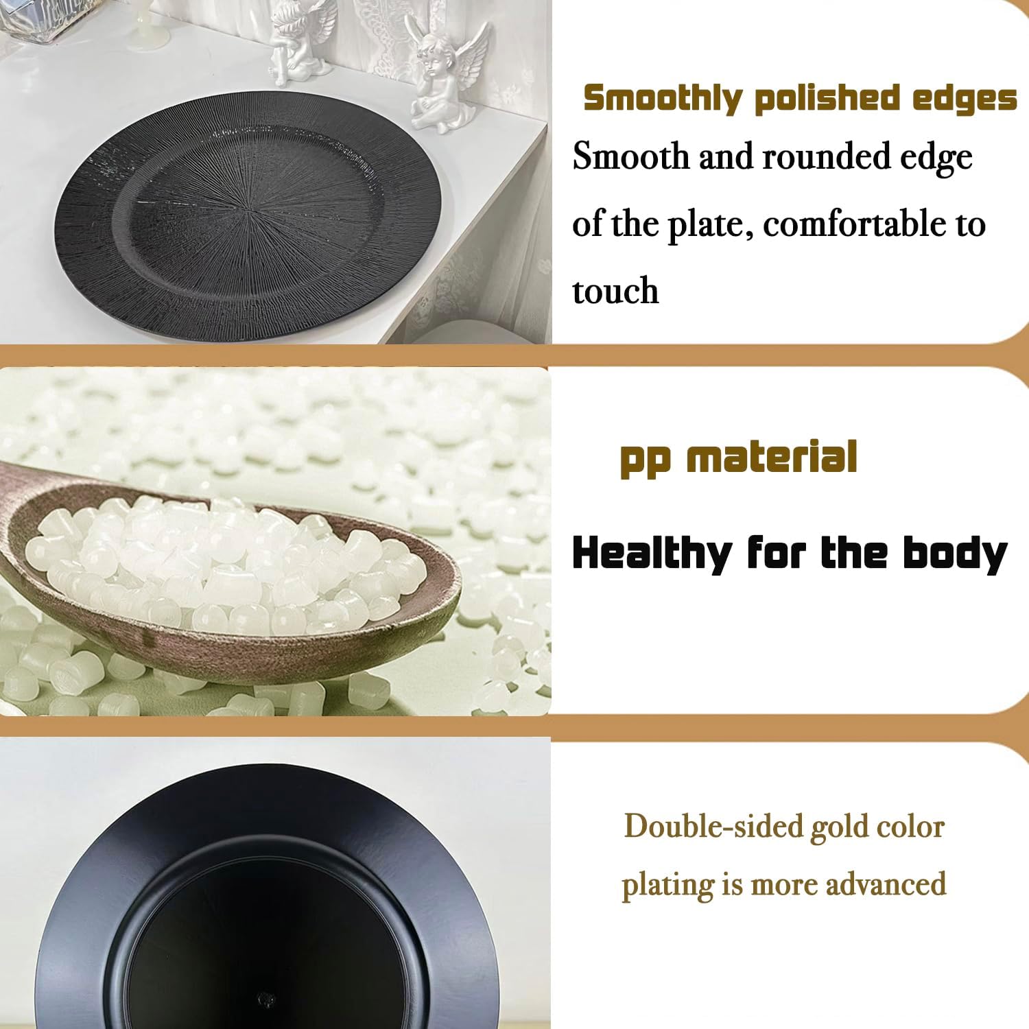 Black Charger Plates Bulk 13 Inch/Black Charger Plate 13 in Round Matte Reef Plate Charger Ruffled Rim Dinner Hollow out Flower Napkin Holde (100pcs)