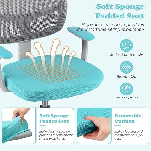 Miniatura 33 de Giantex Silla de escritorio para niños, silla de computadora para niños con ruedas y soporte lumbar en forma de Y, asiento de estudio para niños,