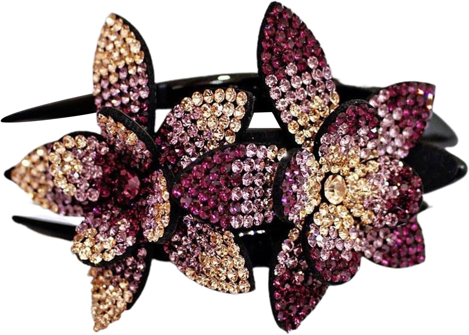 Double Flower Ponytail Hair Clip Duckbills Clips Rhinestones Headdresses for Women Diamond Hair Clips Flower Rhinestone Barrettes Sparkly Prom Hair Clips for for Thin Thick Curly Hair Champagne Purple