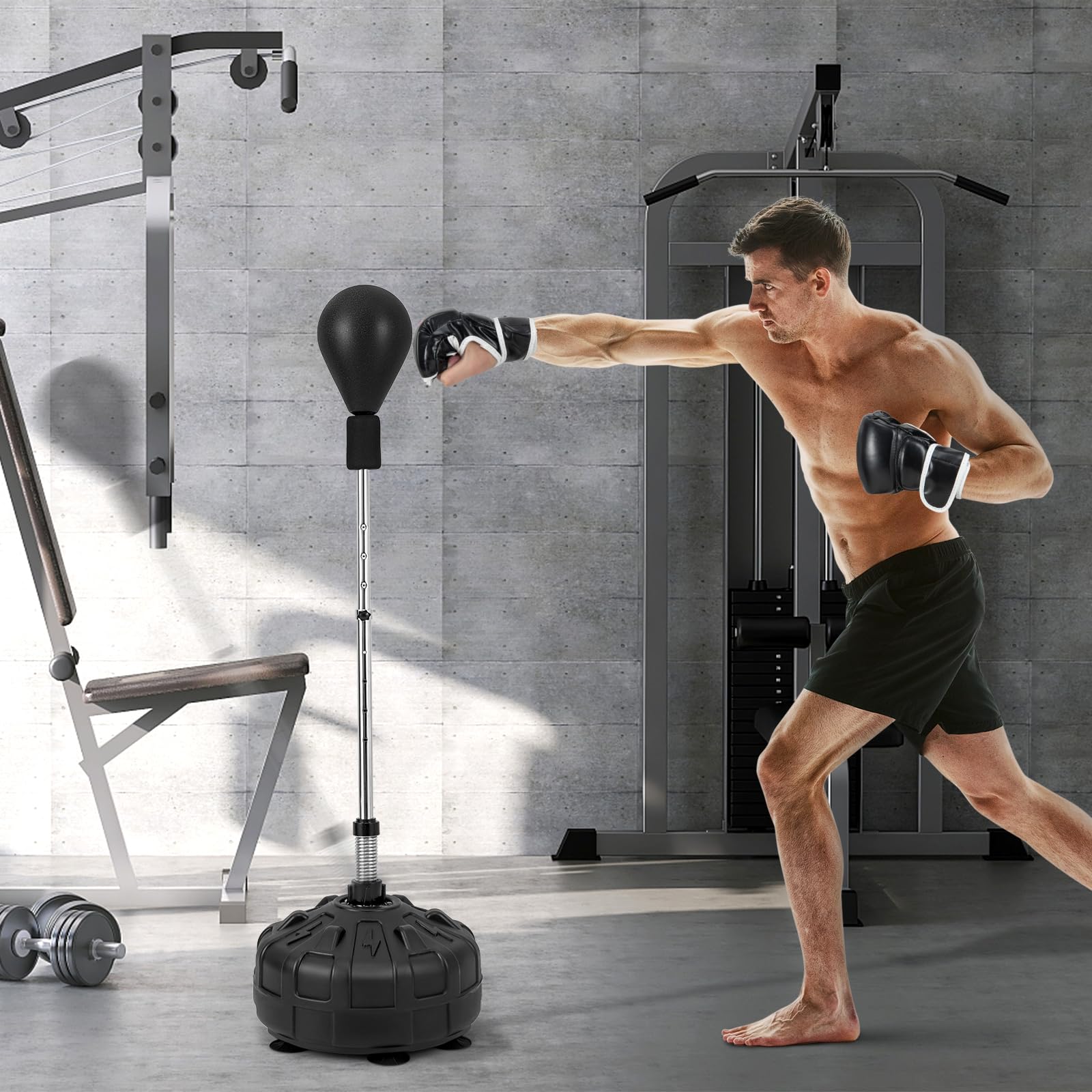 COSTWAY Punching Ball da Terra per Bambini e Adulti, Pungiball Veloce con Guantoni, Asta Flessibile, Base Riempibile e Regolabile in Altezza 137-156 cm, Sacco da Boxe per Casa e Palestra, Nero