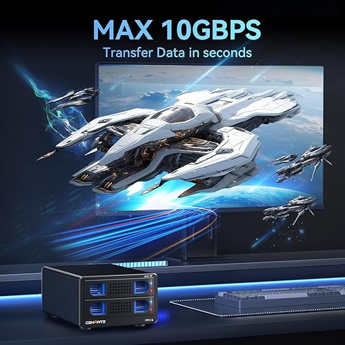 Miniatura 2 de Carcasa de aluminio para disco duro de doble bahía de 10 Gbps con ventilador de refrigeración para 2.5"/3.5" SATA HDD/SSD con USB A/C 3.2 Gen 2,