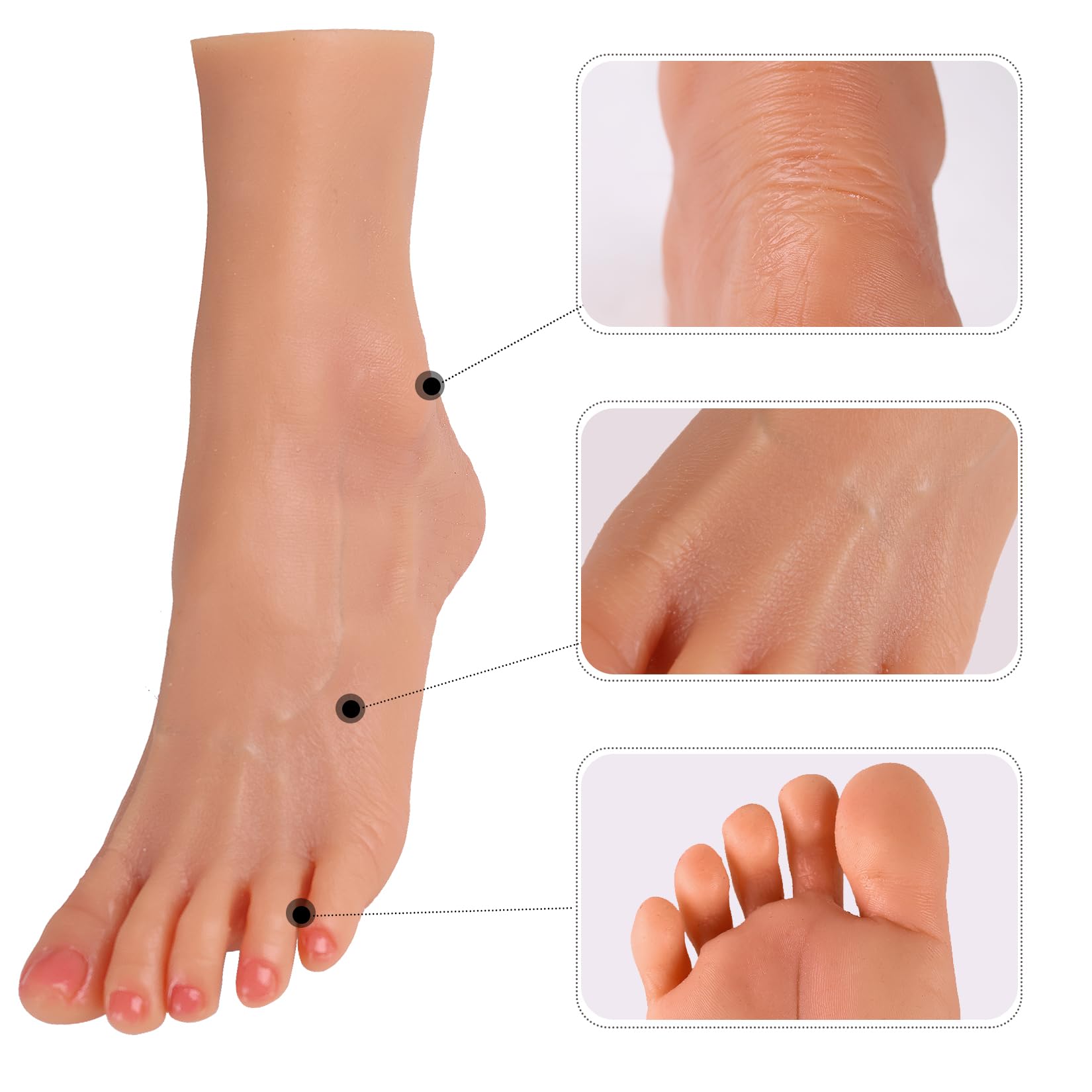 Manichino Piede Falso in Silicone Restituzione Realistica 1:1 Morbido e Flessibile Modello per Pratica Mostra Gioielli Protesi Manicure e Collezioni d'Arte (Donna, Destro, Nero Chiaro)