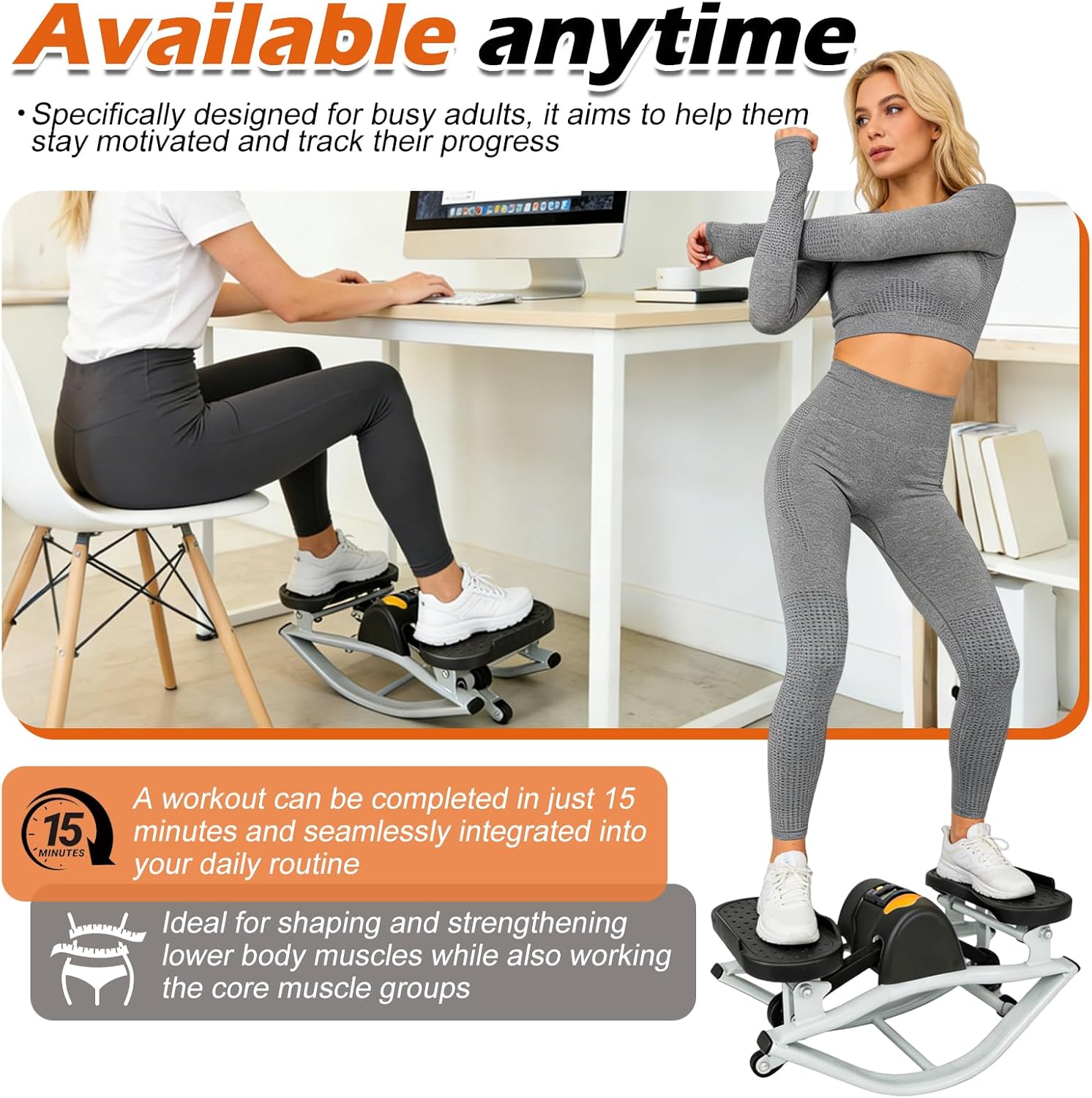 Lateral Rocking Fitness Stepper for Home Workout - Low Impact Side to Side Stepper Machine, Gentle on Knees and Joints, Portable Leg Glutes Abs Core Exerciser with LCD Monitor and Resistance Bands