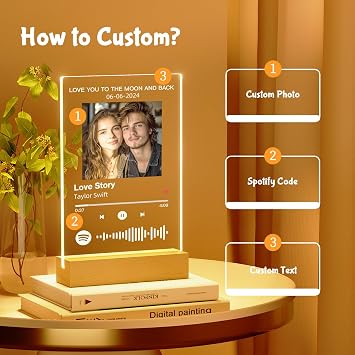 Spotify Plaque Personalised Gifts for Him Her - Spotify Picture Frame Customised Gifts for Girlfriend Boyfriend - Song Plaque with Picture Gifts for Couples