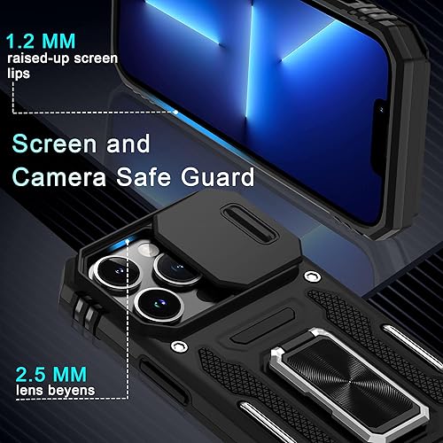 Miniatura 5 de DEERLAMN Funda para iPhone 13 Pro con cubierta deslizante para cámara + protector de pantalla (1 unidad), soporte de anillo giratorio de grado