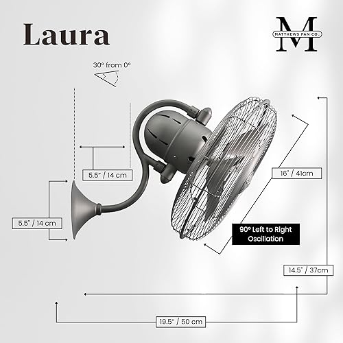 Miniatura 3 de Matthews LL-BN Laura - Ventilador de pared para exteriores de 16 pulgadas con control remoto, 3 aspas de metal con jaula de seguridad, níquel Níquel