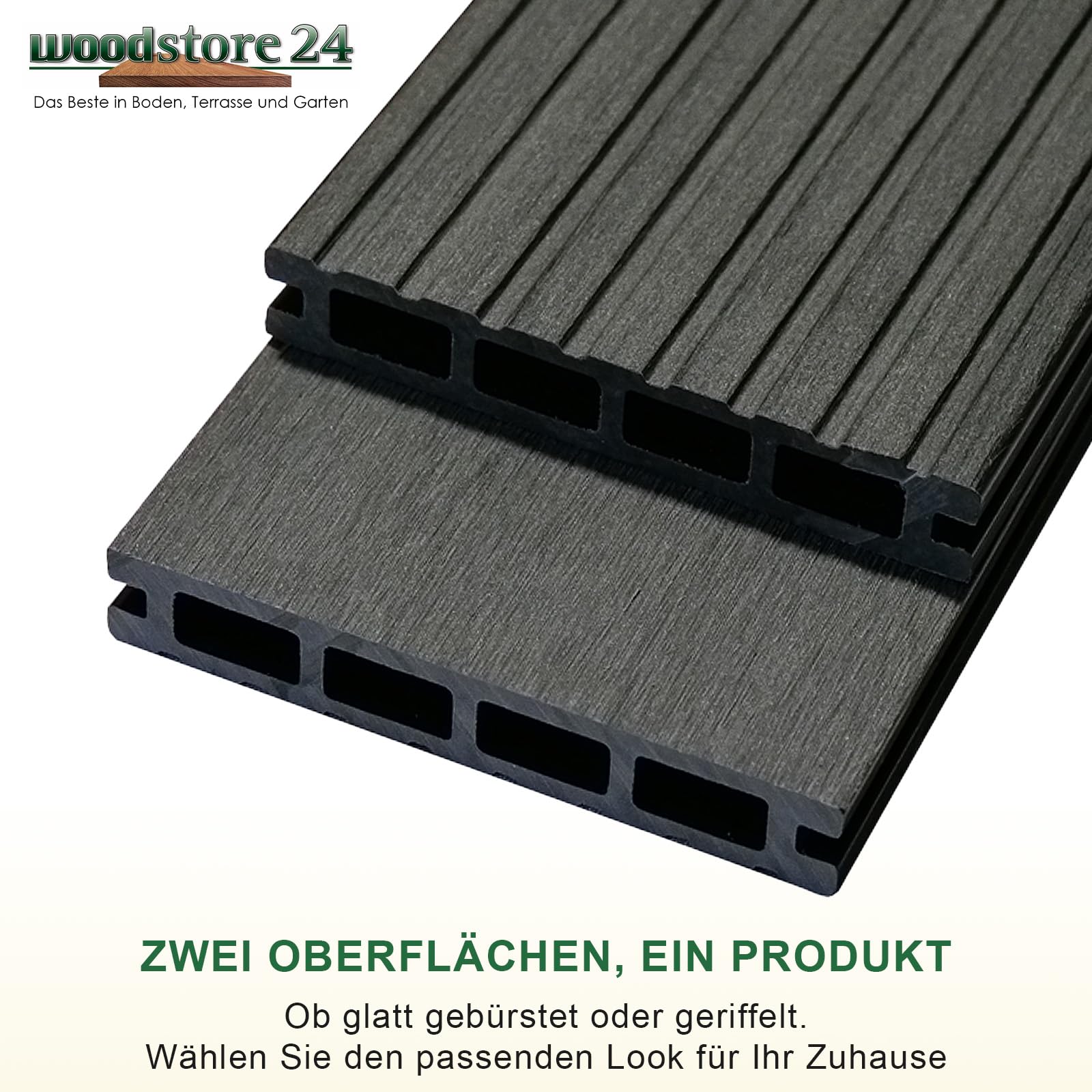Terrassendielen WPC Diele Komplettset Woodo Rhodos 20 x 120 mm 2,4 m Grau 10 m²
