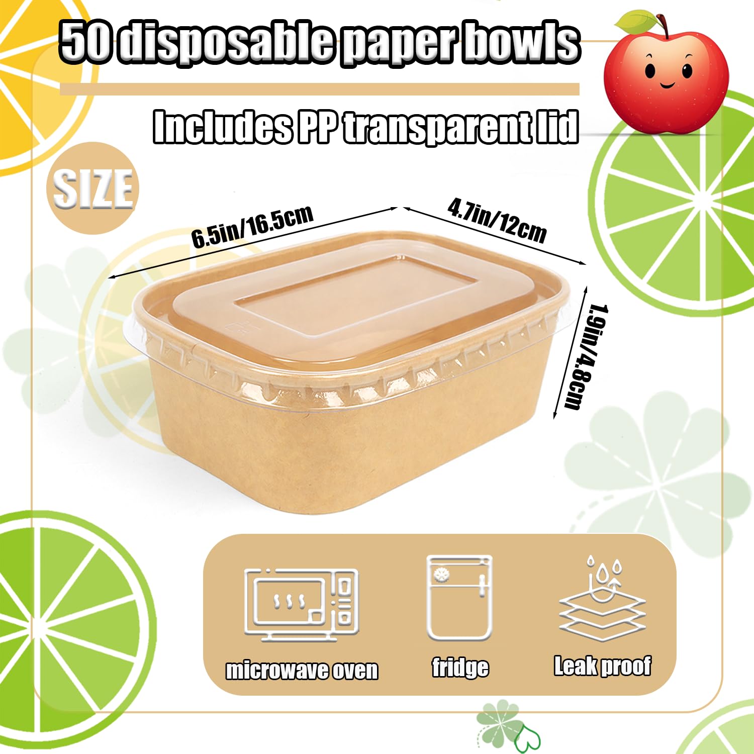 Contenitori per alimenti usa e getta, 50 pezzi, 540 ml, contenitori di carta usa e getta per la preparazione dei pasti con coperchio, contenitori per alimenti in carta, contenitori usa e getta per il