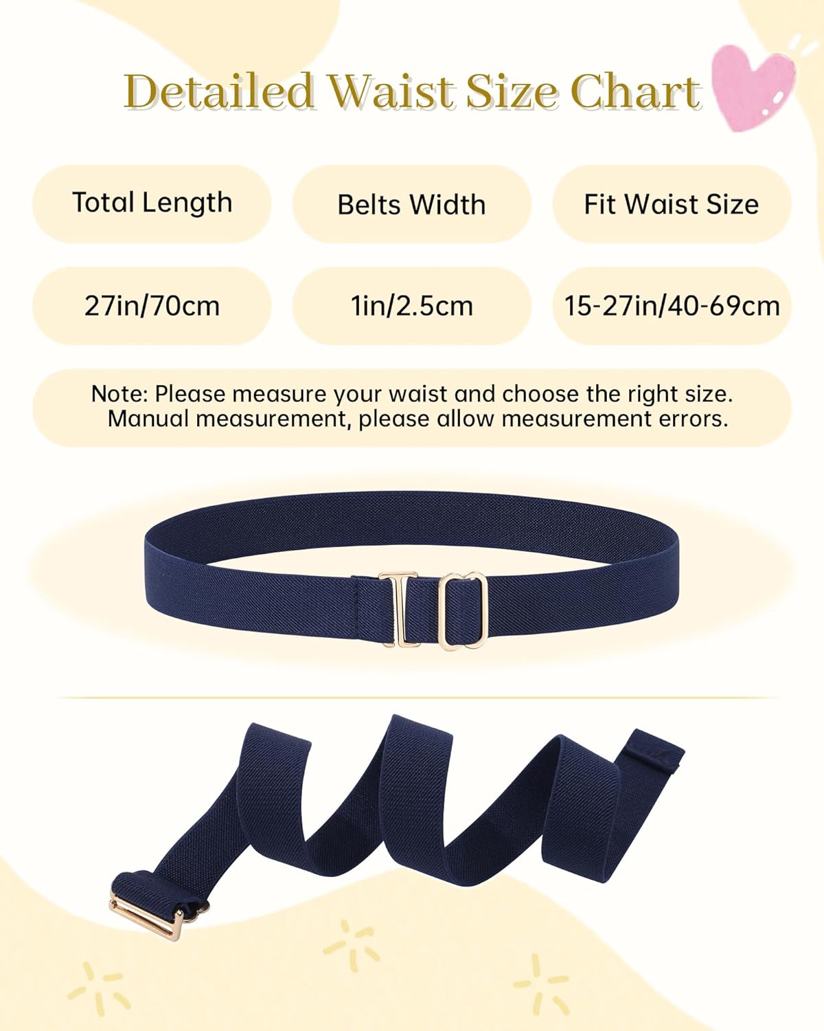 Kajeer Kids Belt for Girls,3 Pack Stretch Belts Invisible Adjustable Gold Buckle Toddler Youth Belt for Uniform Casual - Image 2