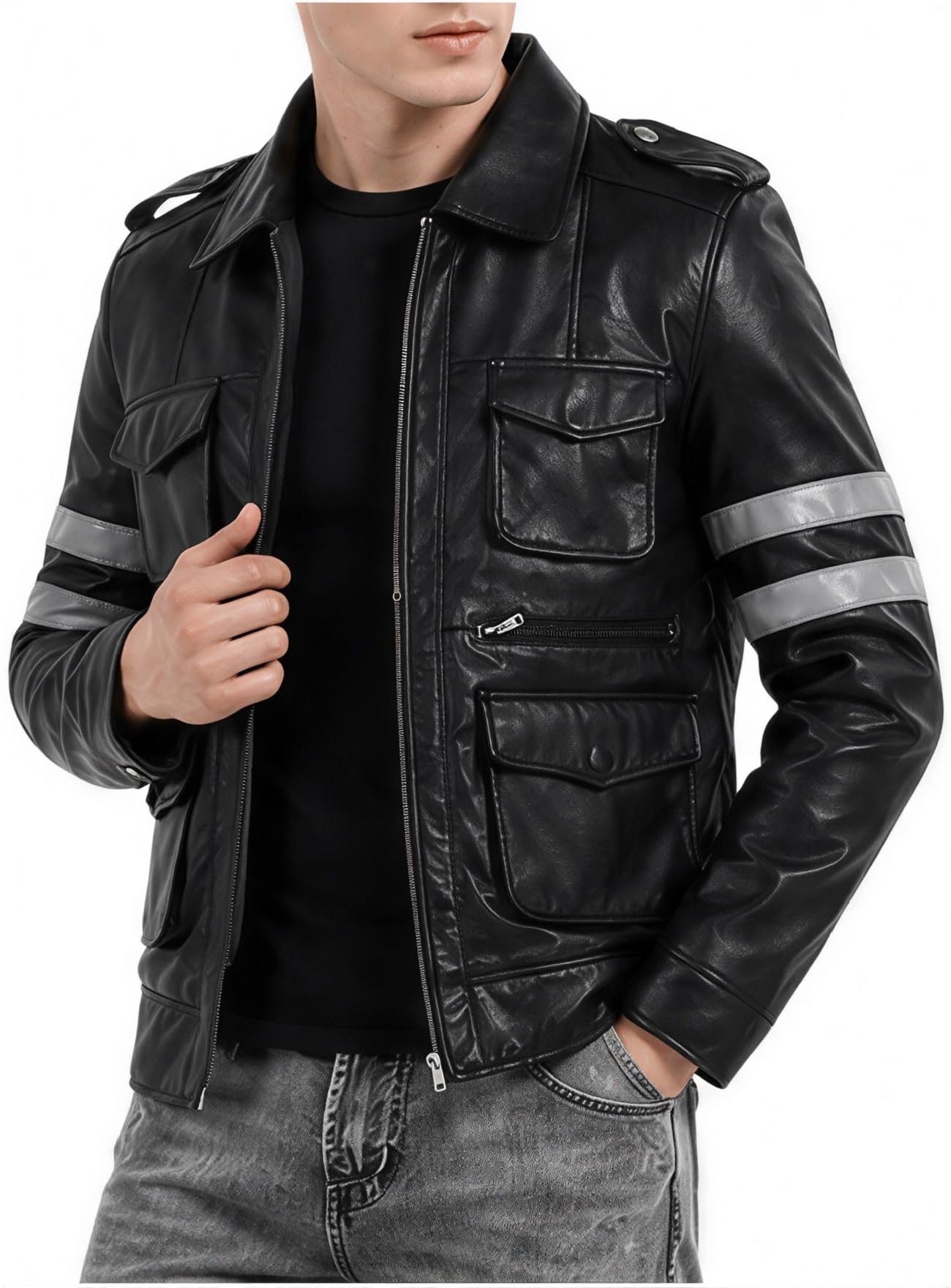 Chaqueta de cuero negro de primera calidad para hombre, ropa de abrigo gótica inspirada en el famoso juego de terror