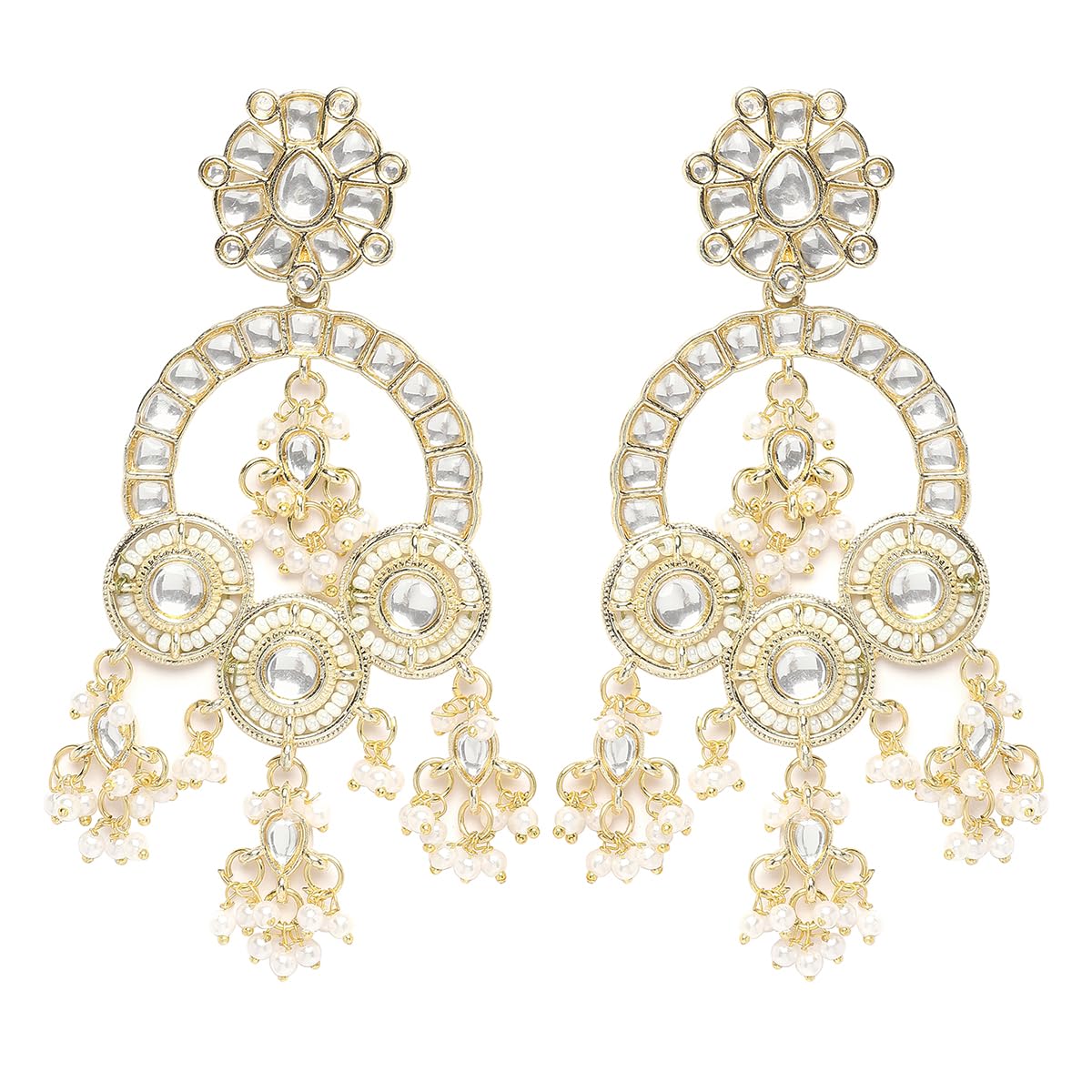 Karatcart Gold Plated Pearl and Kundan Studded Dangler Earrings for Women