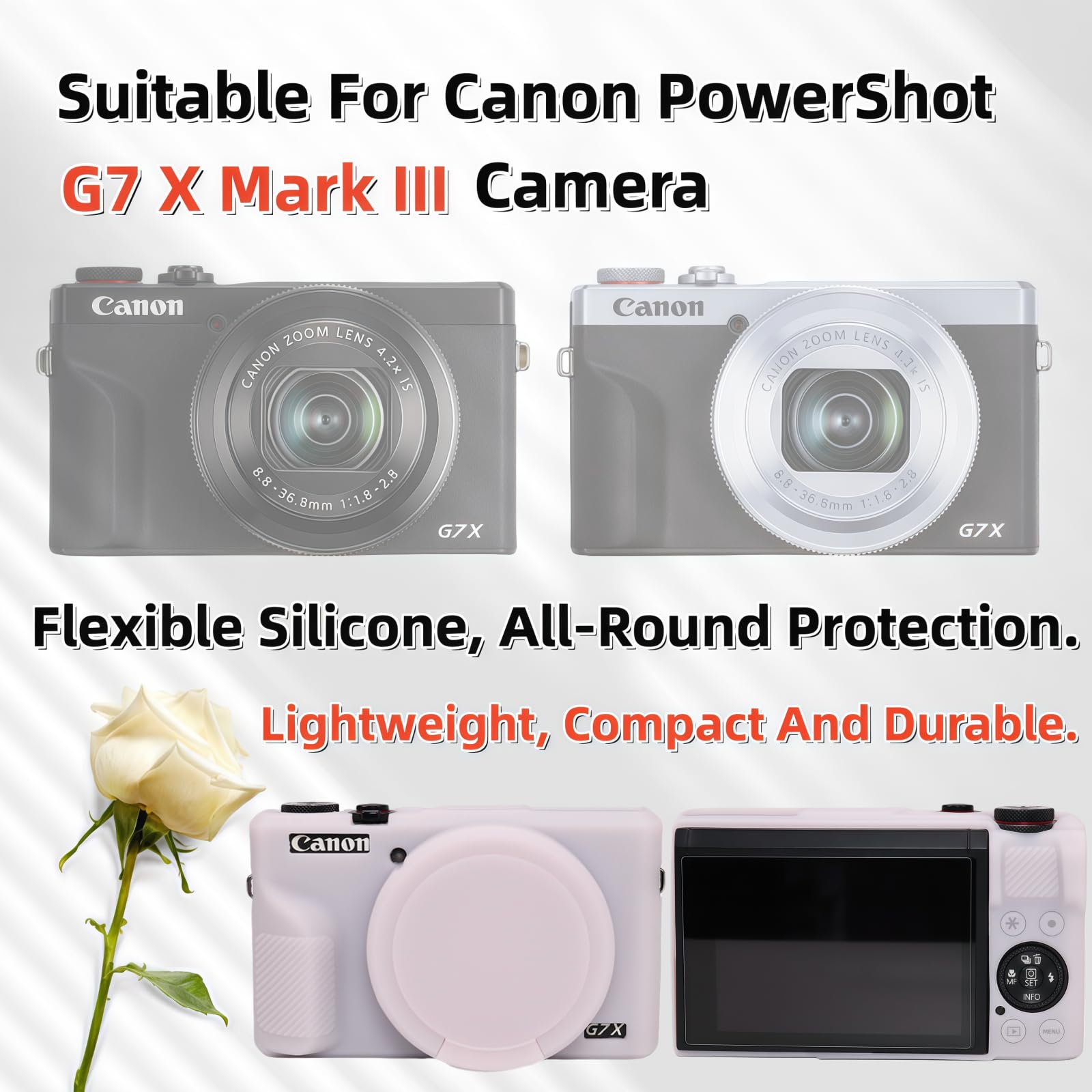 Etui do aparatu cyfrowego Canon Powershot G7 X Mark III, miękkie silikonowe etui do aparatu Canon Powershot G7X Mark III DSLR, w zestawie z 2 ochraniaczami ekranu i 1 paskiem na nadgarstek