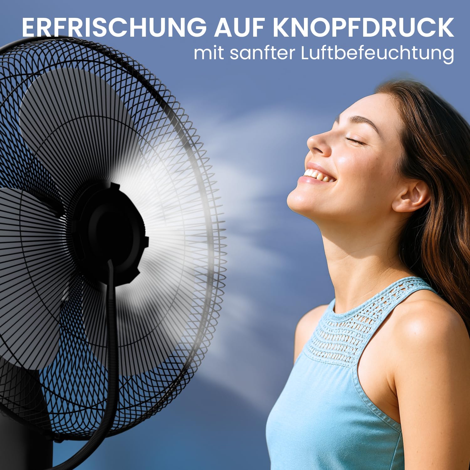 NEU Ventilator mit Wasserkühlung, Standventilator sehr leise mit Fernbedienung, Luftkühler mit Timer-Funktion, Drei Geschwindigkeiten, Schwenk- und Neigefunktion, schwarz