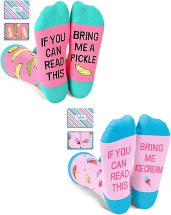 Funny Food Socks for Women - Novelty Pickle Ice Cream Socks for Teen Girls, Cute Stocking Stuffers