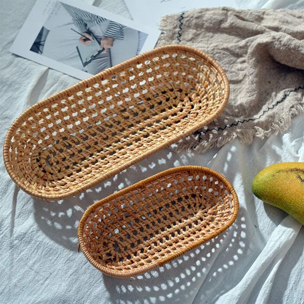 Rectangular Willow Bread Basket Natural Wicker Fruit Basket Vegetables Serving Basket Flatware Organiser-S