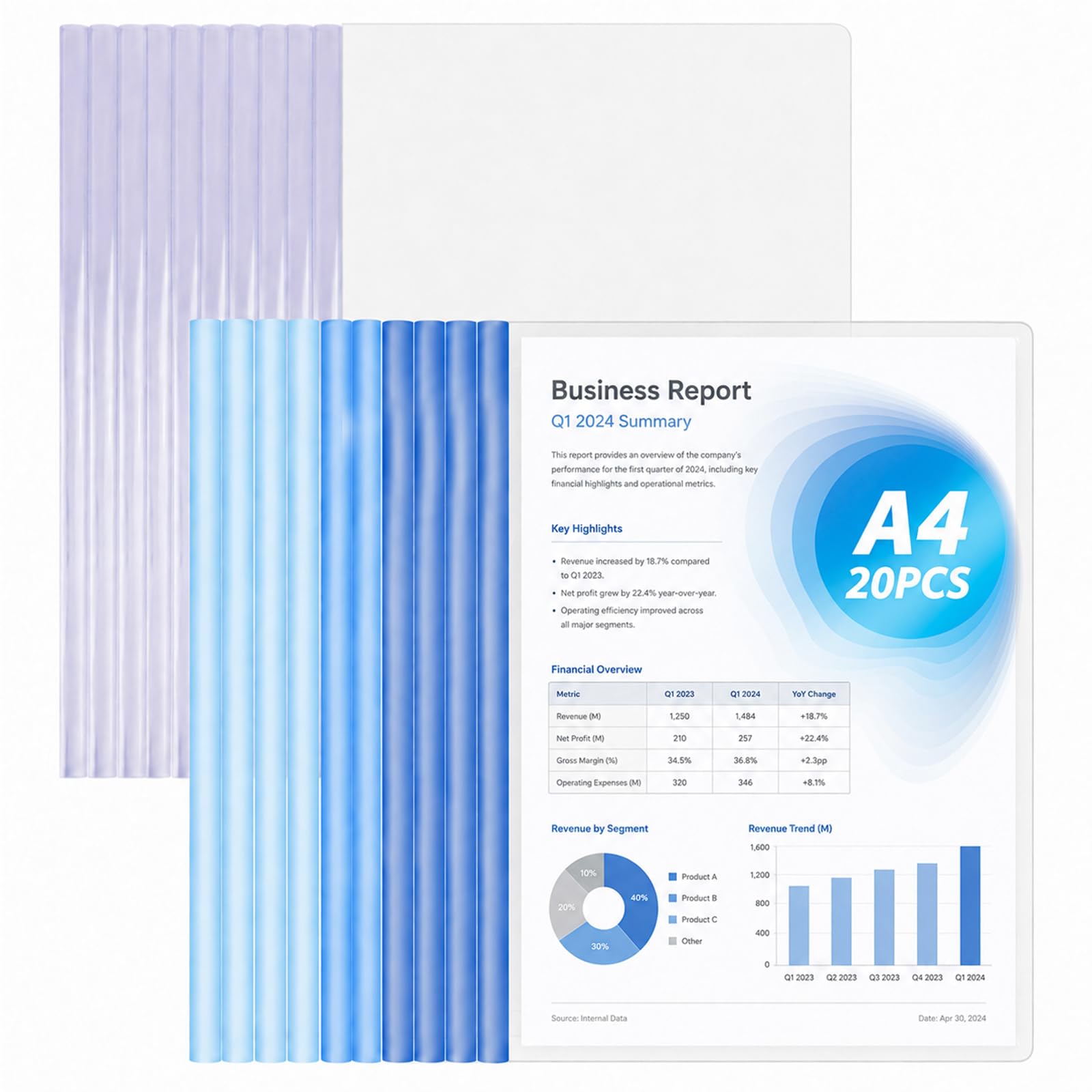 SIMIAOchen 20pcs Sliding Bar Report Covers, A4 Transparent File Cover