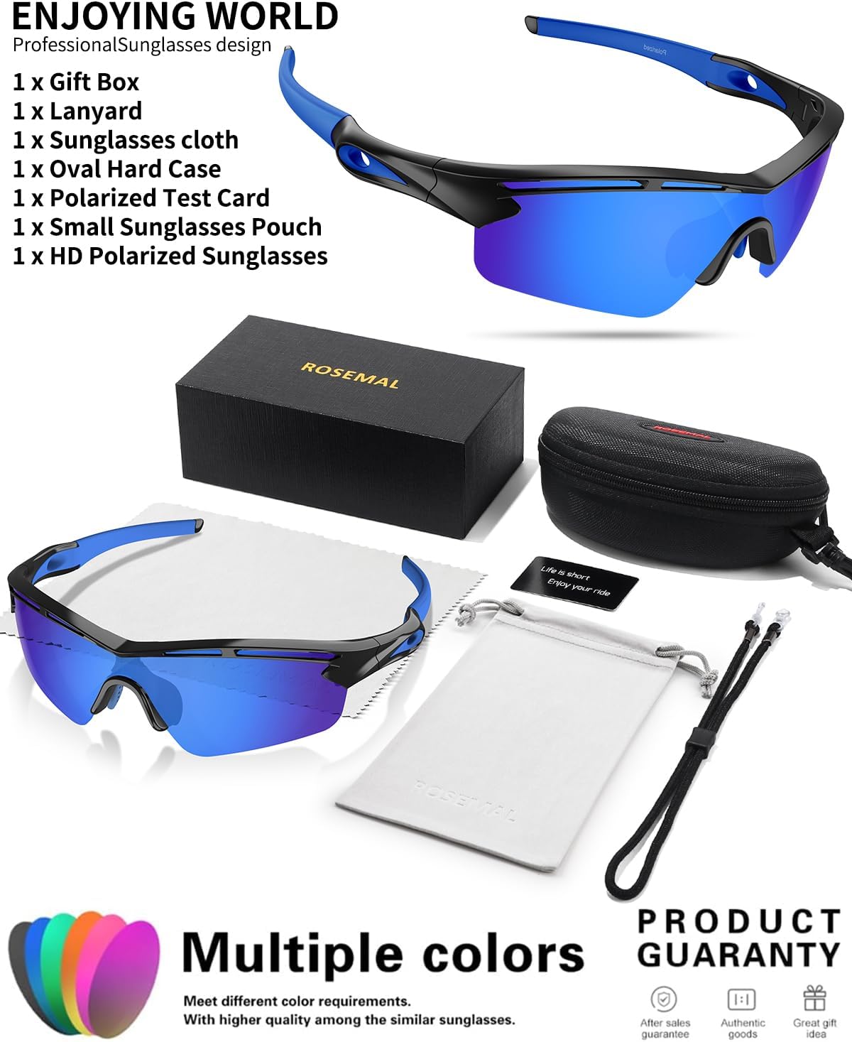 Rosemal Sports Sunglasses Polarized Cycling Sunglasses Running Driving Fishing Hiking for Men Women UV400 TAC TR90