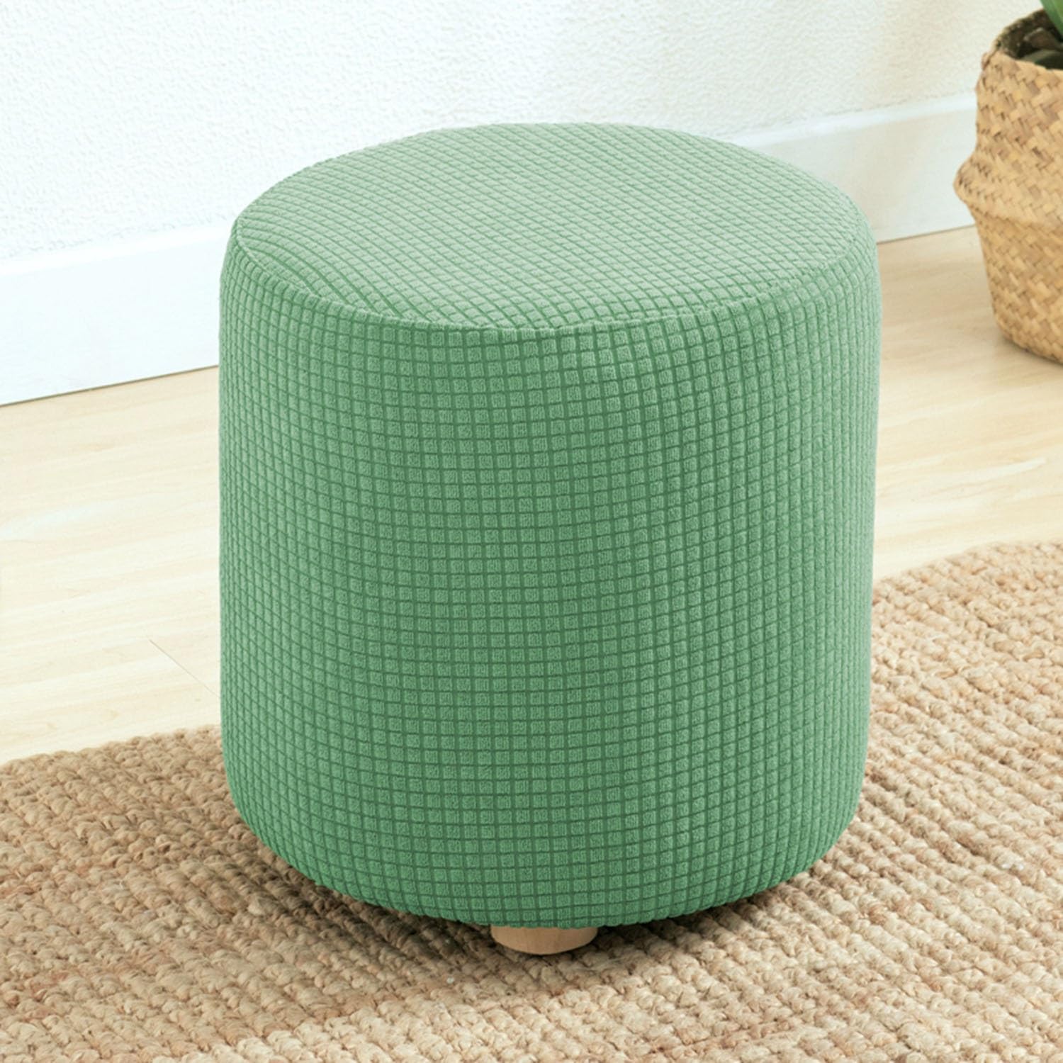 RTSFKFS Small Round Pouffe Cover Stool Covers Round Stretch Round Pouffe Cover Ottoman Slipcovers Removable and Washable Furniture Protector for Dia 23-33cm Small Round Foot Stool(Green)