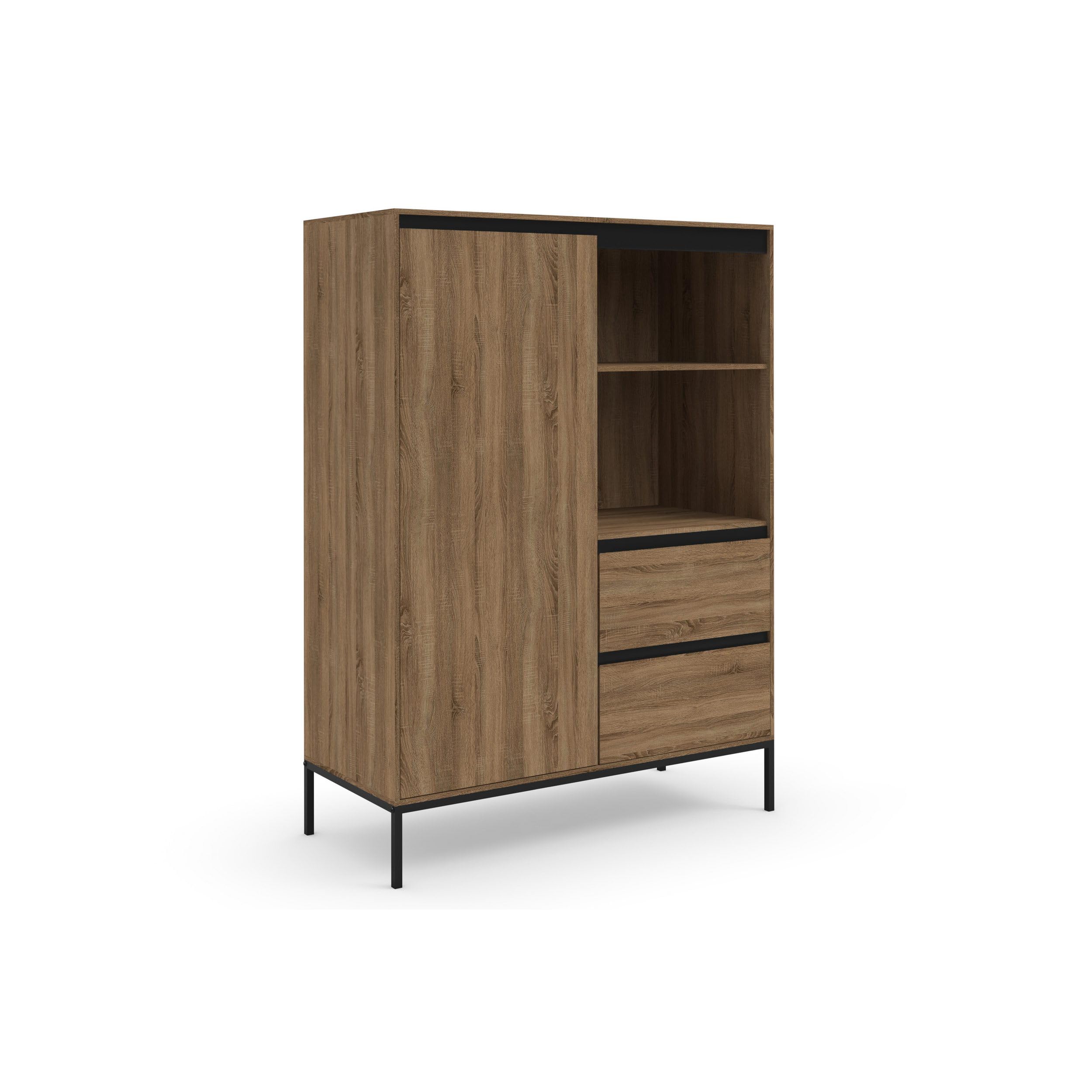 Rackhams Brown Bari Higboard With 1 Door / 2 Drawers In Oak Look
