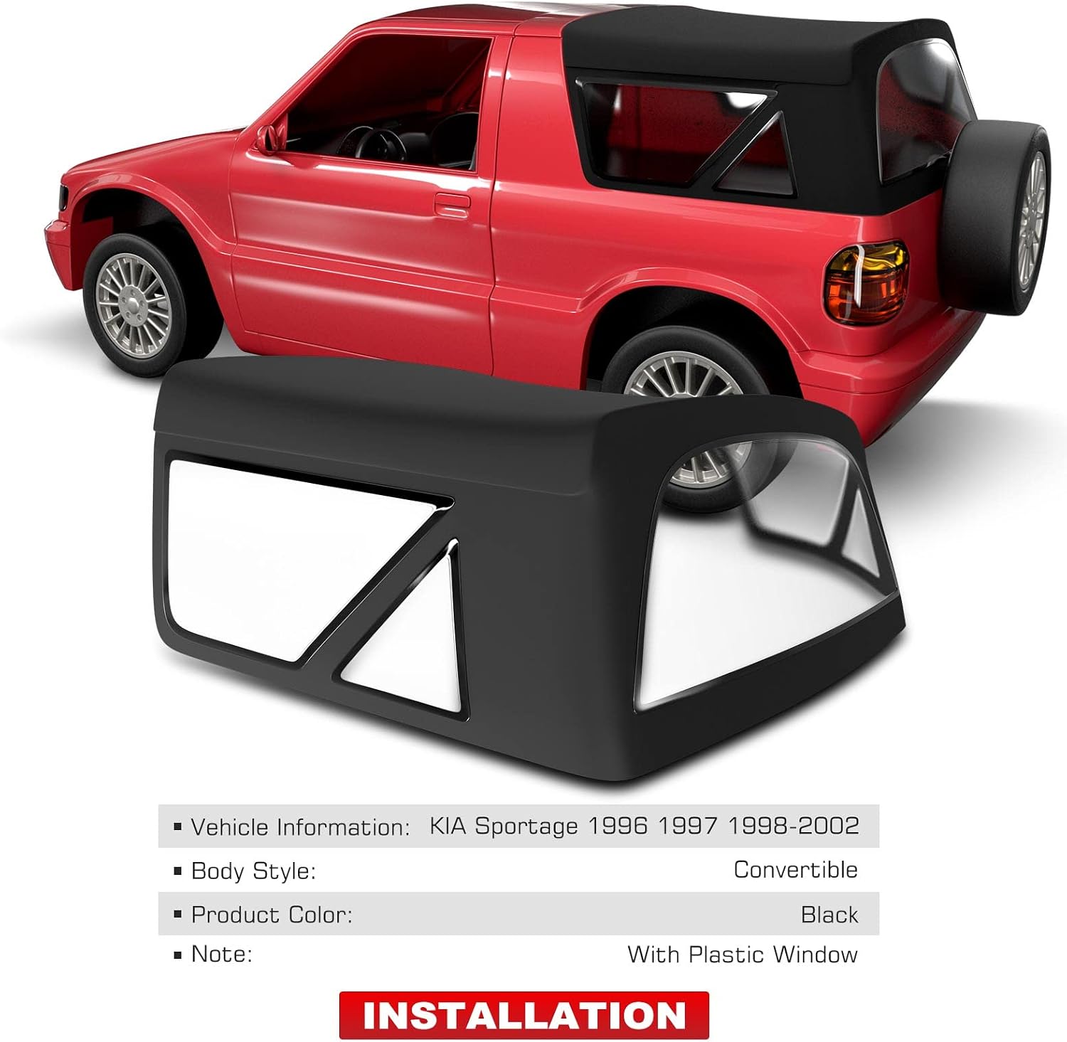 A-Premium Black Convertible Soft Top Compatible with Kia Sportage 1996 1997 1998 1999 2000 2001 2002 Replace# T003-2993