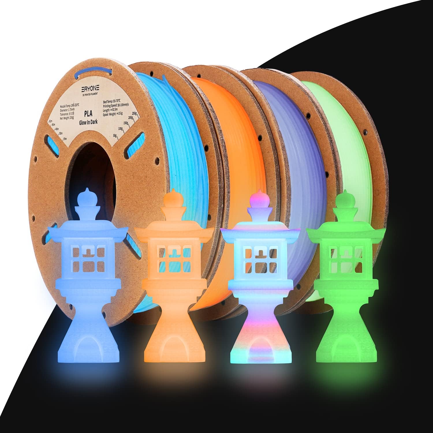 ERYONE Glow in The Dark Filament PLA 1.75mm ± 0.03mm, 250g*4 Pack/Spool ...