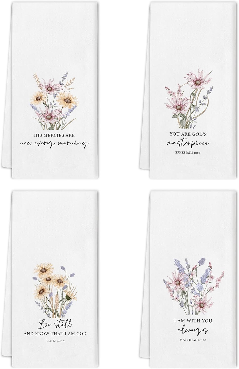 Spring Floral Kitchen Towels Set - Set of 4, Christian Bible Verse Gifts, Religious Kitchen Decor, Rustic Farmhouse Inspirational Spring Dishcloth for Bathroom Kitchen Decor, 16x24